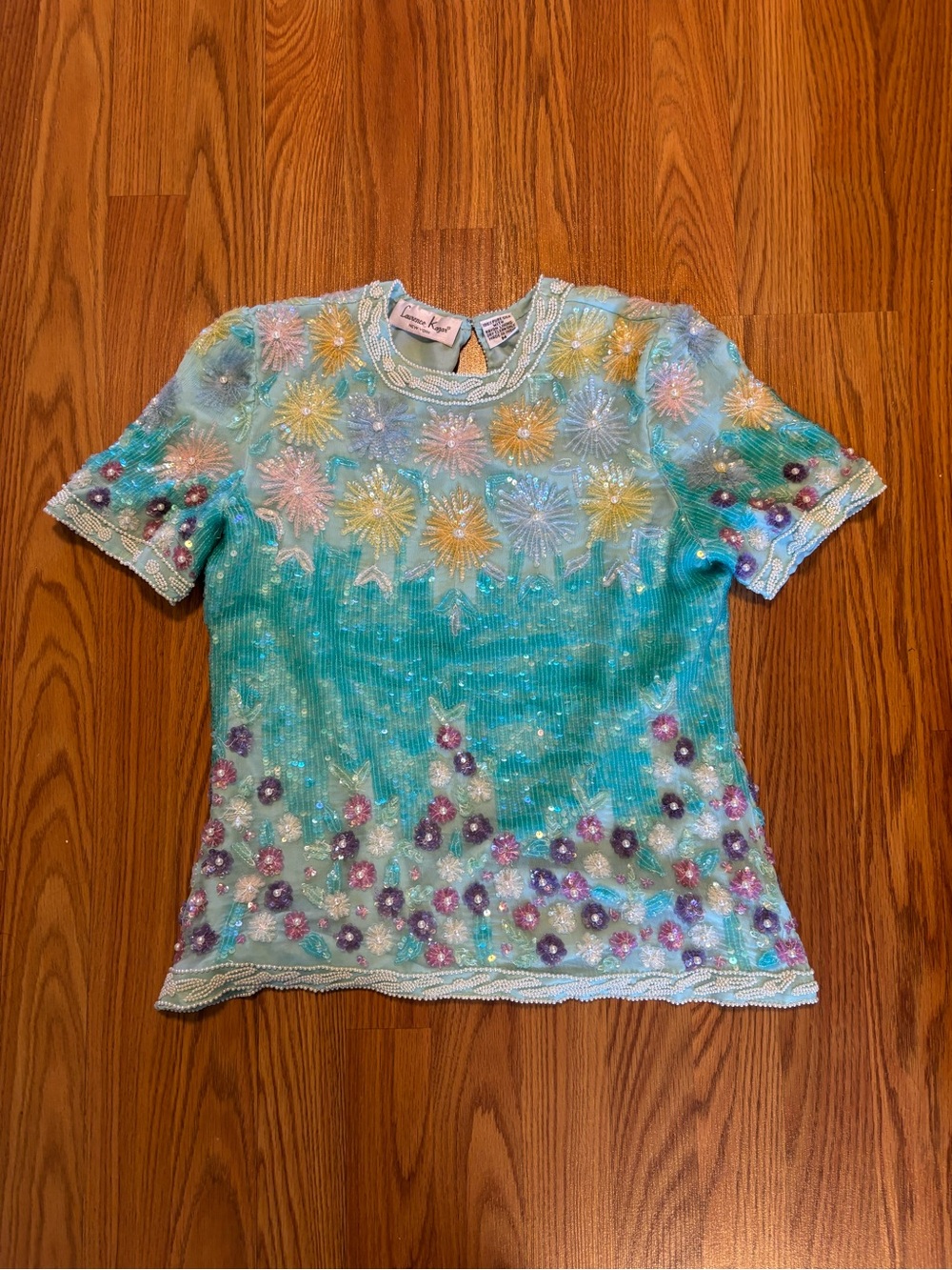 Vintage Laurence Kazar Beaded & Sequin Embellished Silk Top